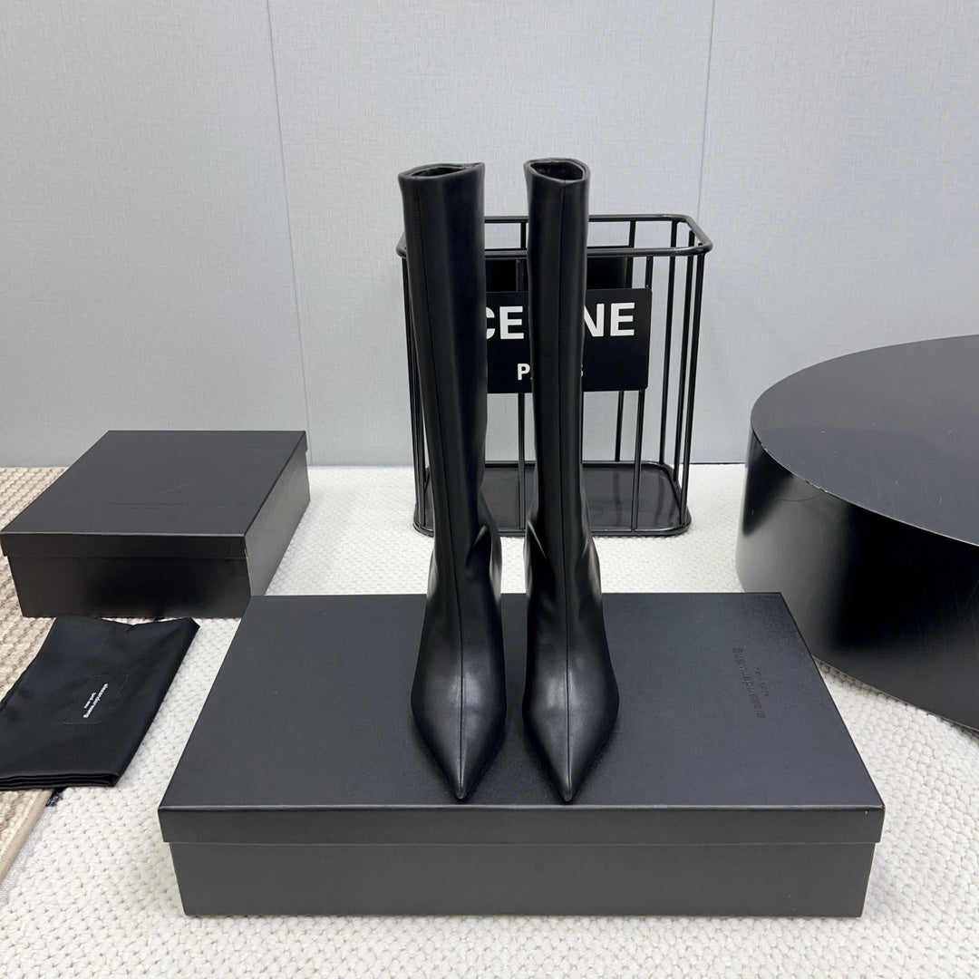 KNEE HIGH BOOTS 85 MM IN BLACK CALFSKIN