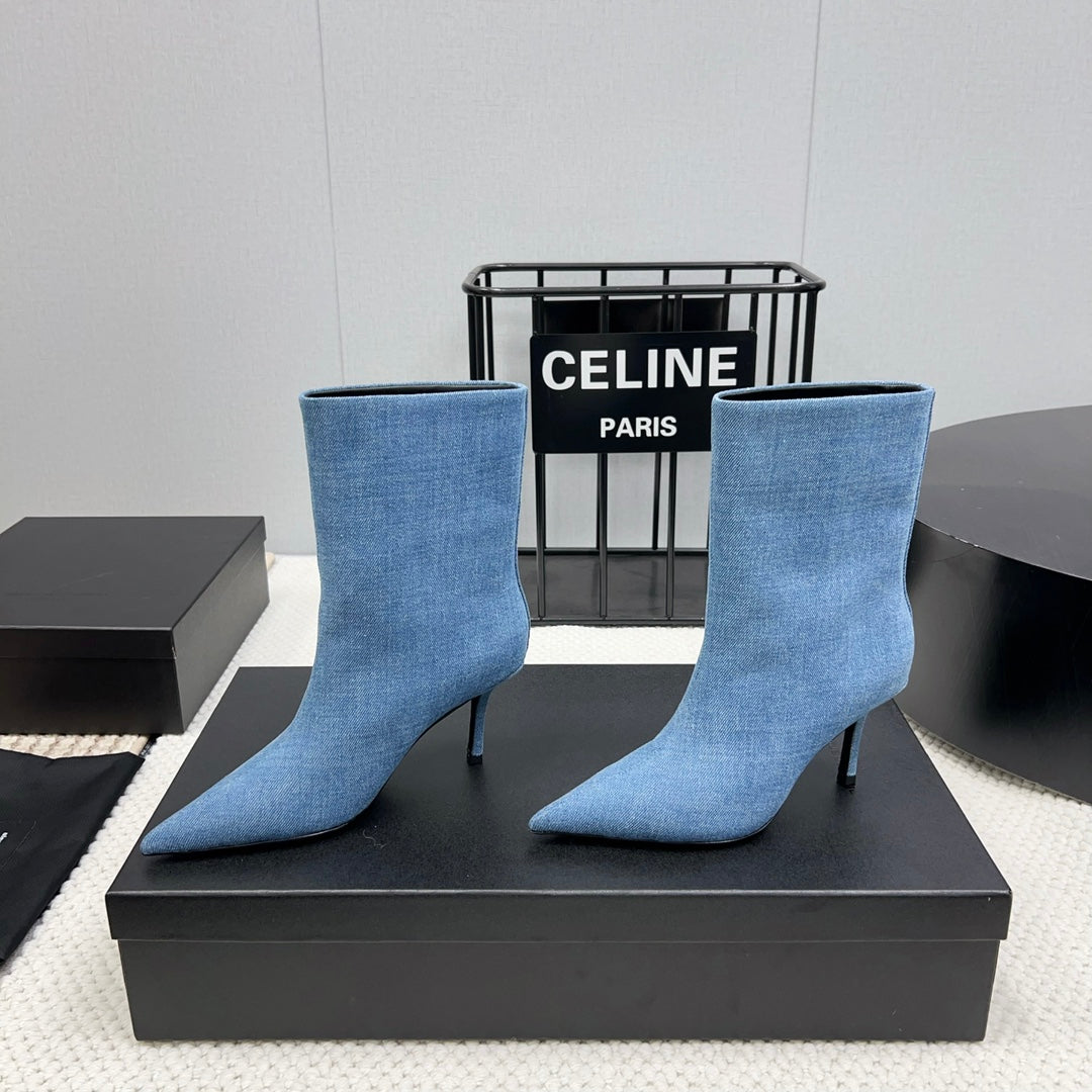 HIGH HEEL 85 MM IN CERULEAN BLUE DENIM FABRIC