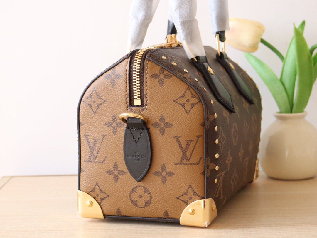 LV 26S SPEEDY TRUNK 20 IN BROWN AND BLACK MONOGRAM CANVAS