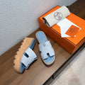 HM 26S H CUT PLATFORM SLIDES IN LIGHT BLUE SUEDE CORK SOLE