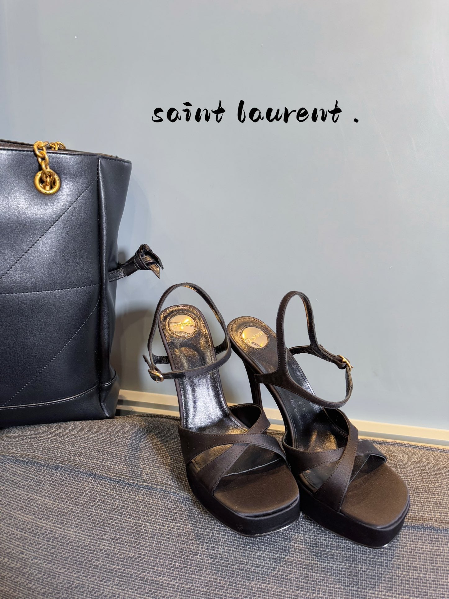 YSL 26S CROSS-STRAP SANDALS 150 MM IN BLACK SATIN