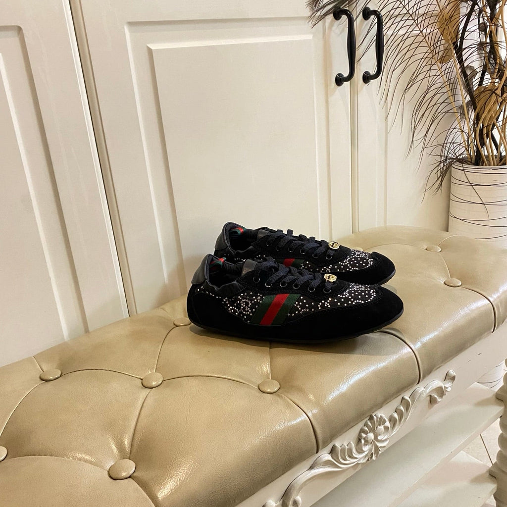 GUCCI 26S SNEAKER IN BLACK SUEDE CRYSTAL EMBELLISHED