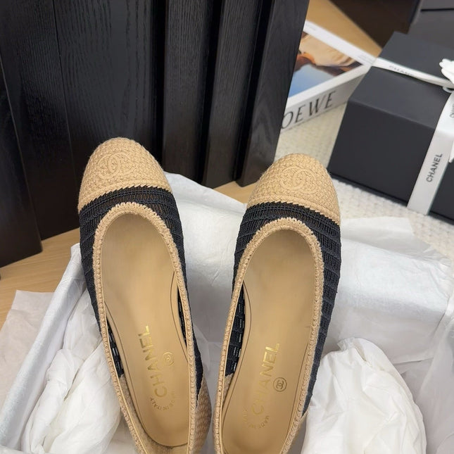 BALLERINAS IN BLACK MIX PEANUT BROWN RAFFIA