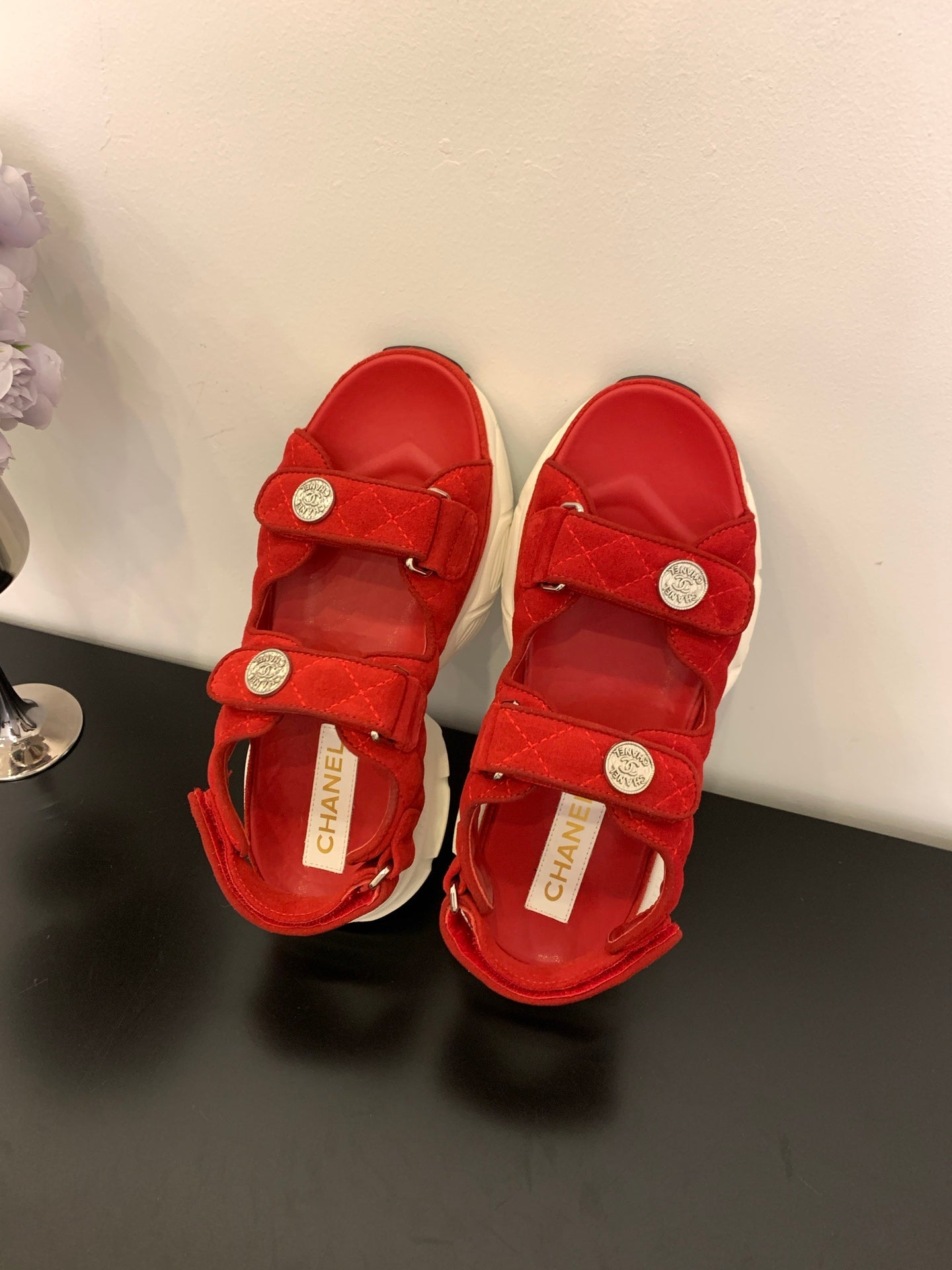 SANDAL 25S IN RED SUEDE FABRIC