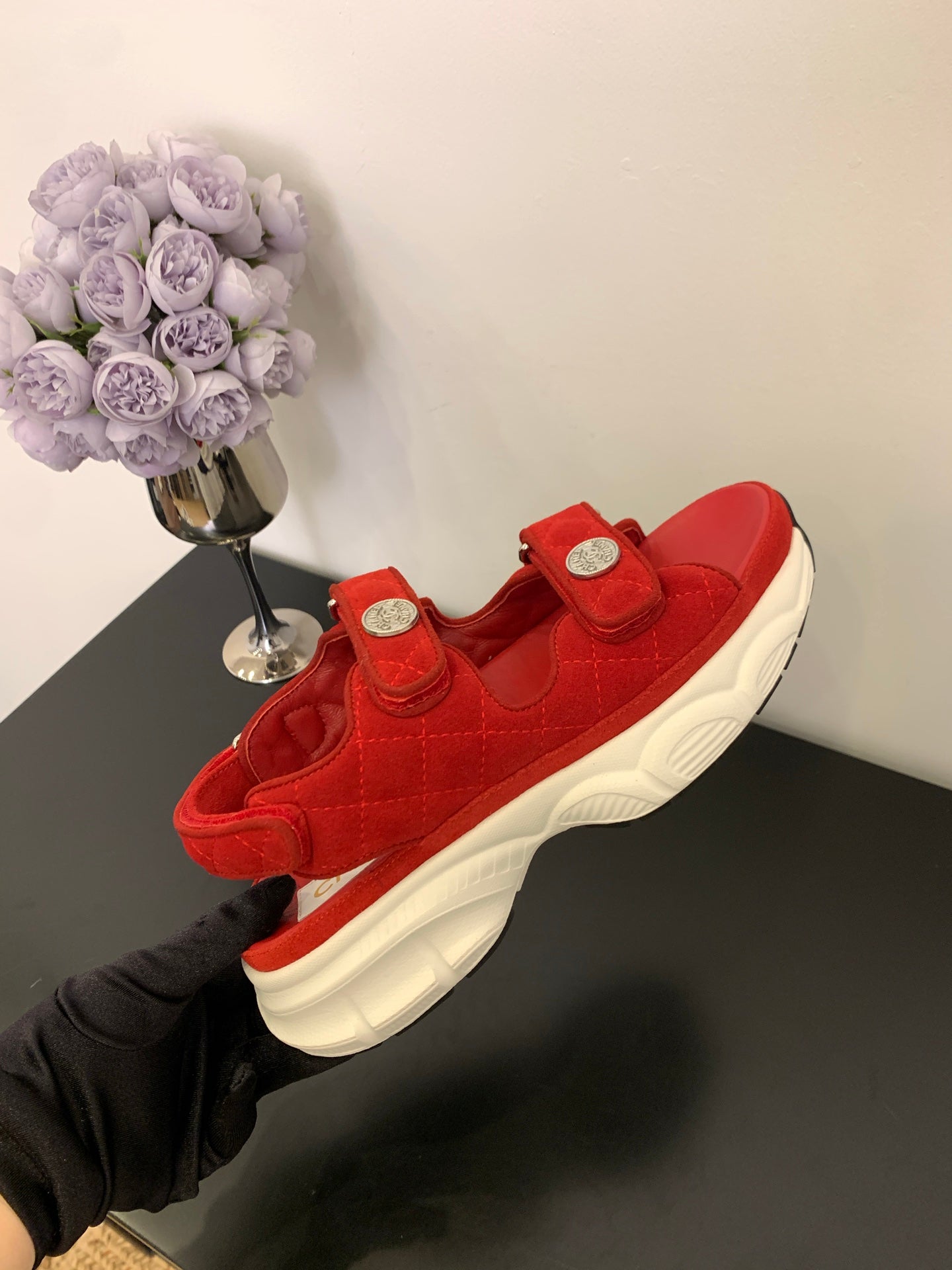 SANDAL 25S IN RED SUEDE FABRIC