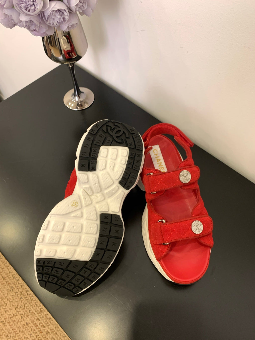 SANDAL 25S IN RED SUEDE FABRIC