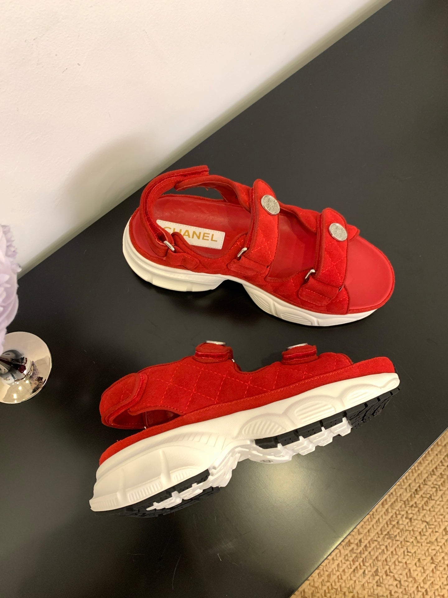 SANDAL 25S IN RED SUEDE FABRIC