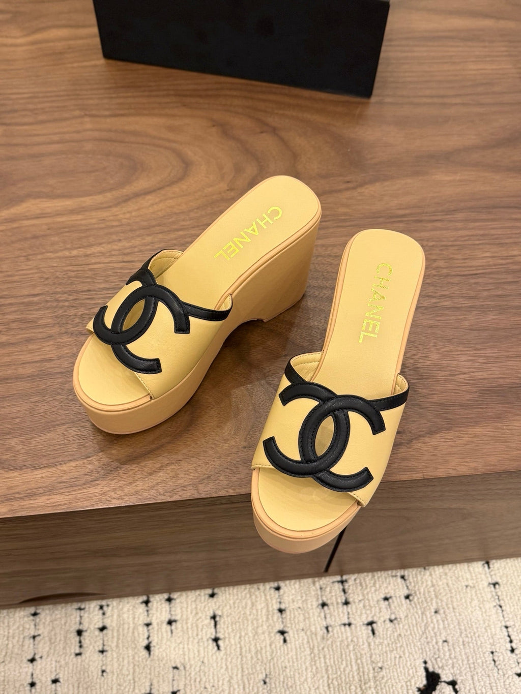 CHANEL 26S WEDGE SANDALS 95 MM IN PASTEL YELLOW CALFSKIN