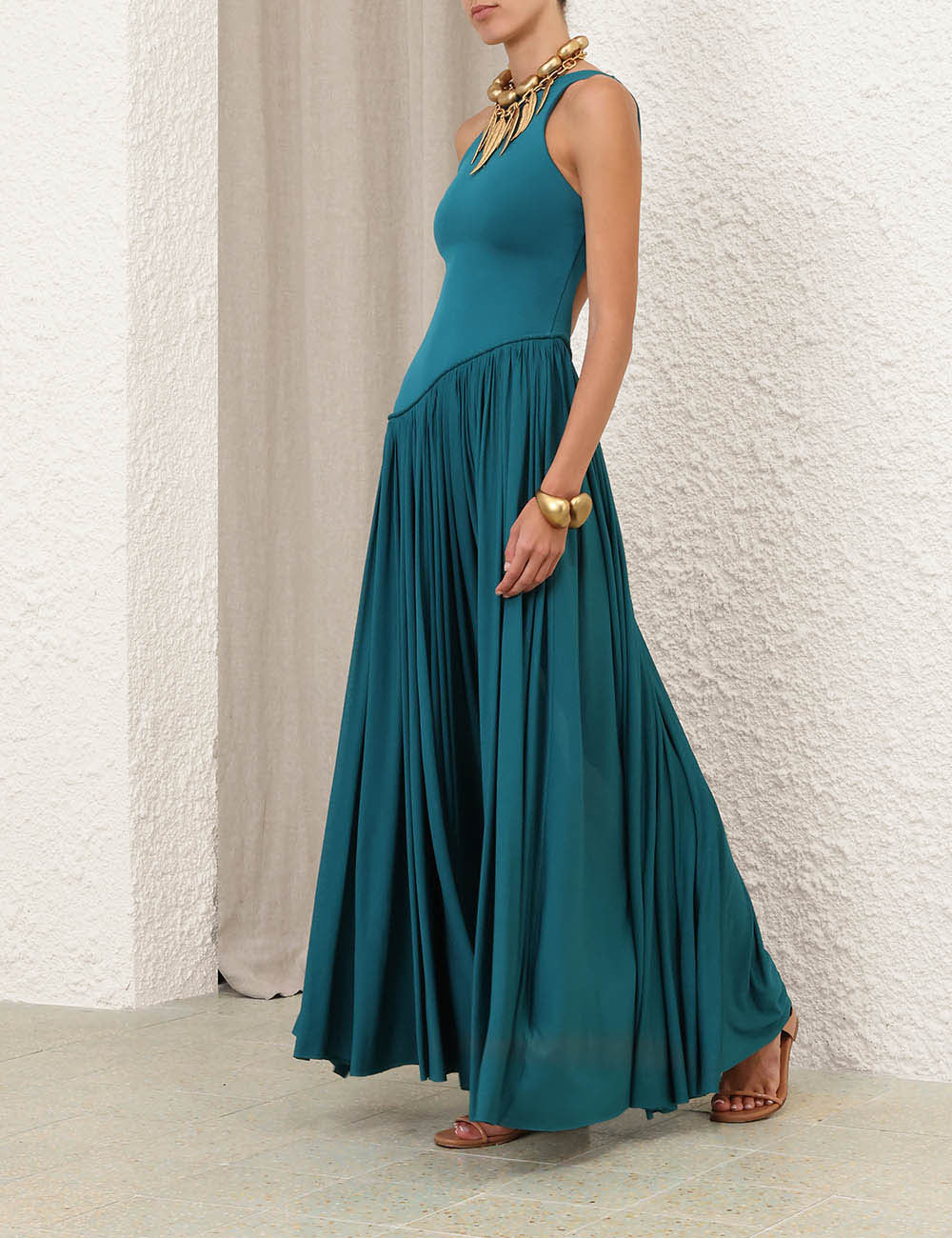ZIMMERMANN 26S PLEATED HALTER MAXI DRESS STYLE 171