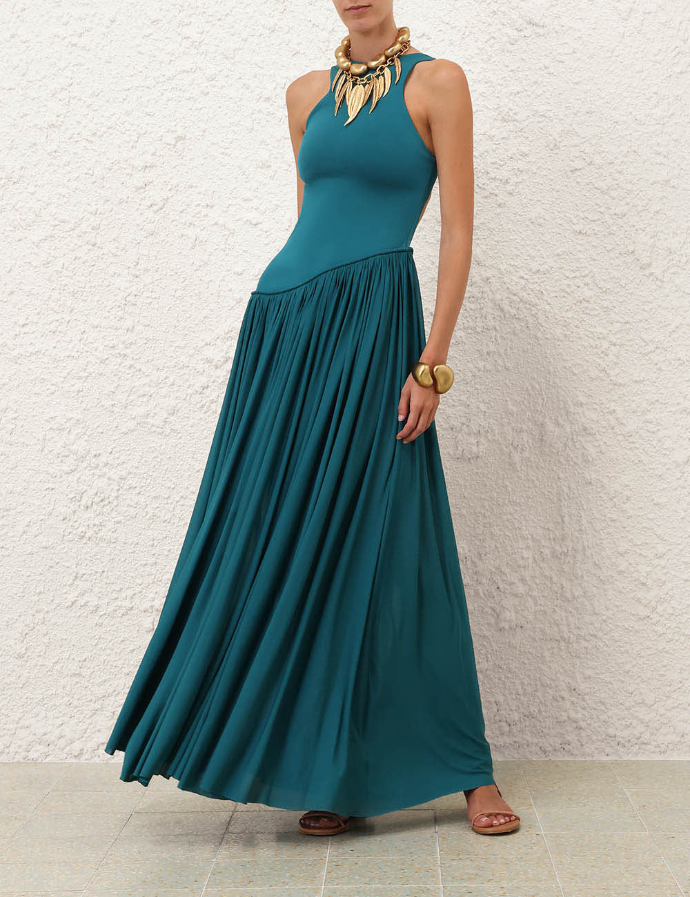 ZIMMERMANN 26S PLEATED HALTER MAXI DRESS STYLE 171