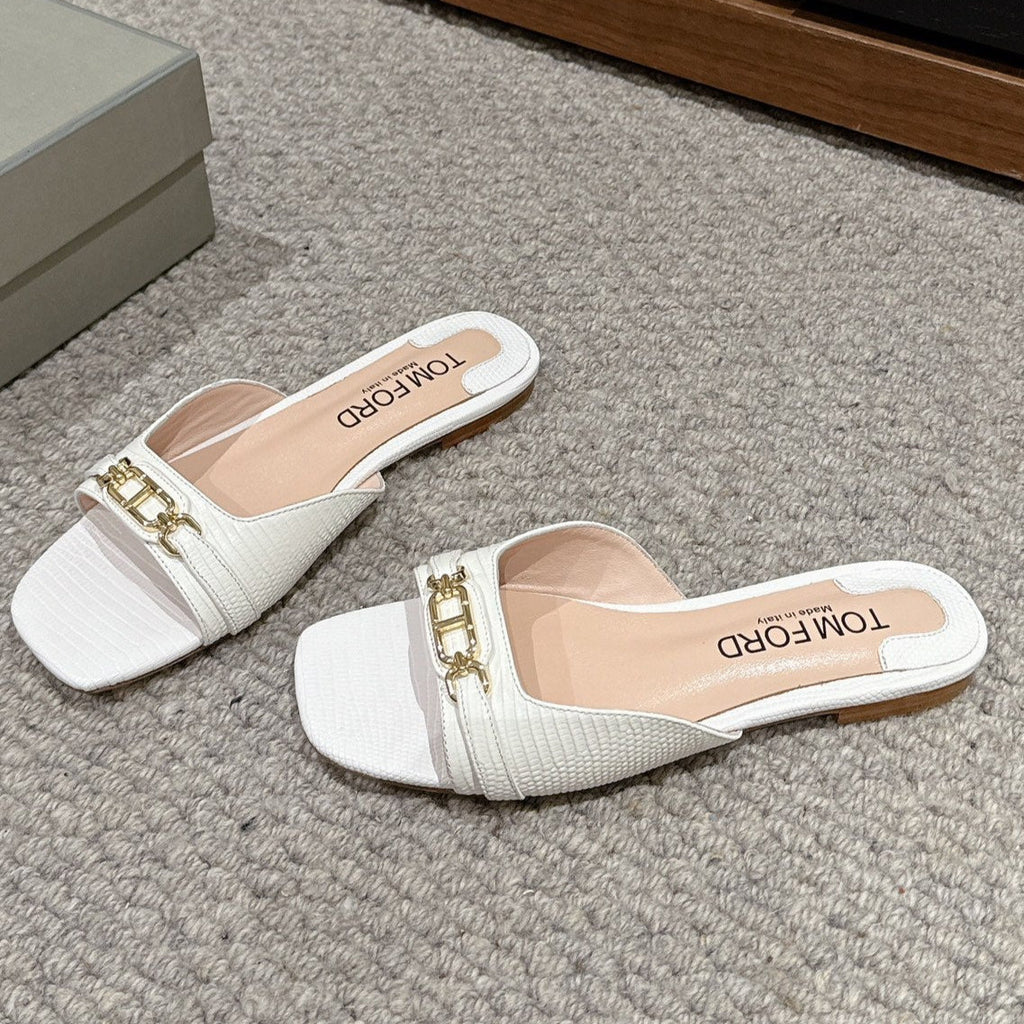 WHITNEY SLIDE IN WHITE CROCODILE LEATHER