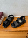 GG SANDALS S25 IN BLACK LAMBSKIN EMBOSSED LOGO WITH GOLD HARDWARE