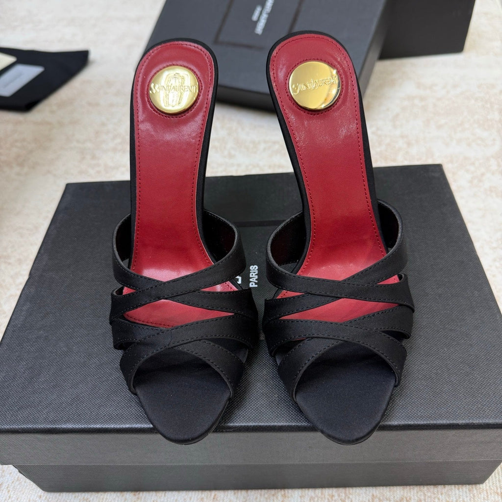 YSL 26S HEELED SANDALS 105 MM IN BLACK SATIN