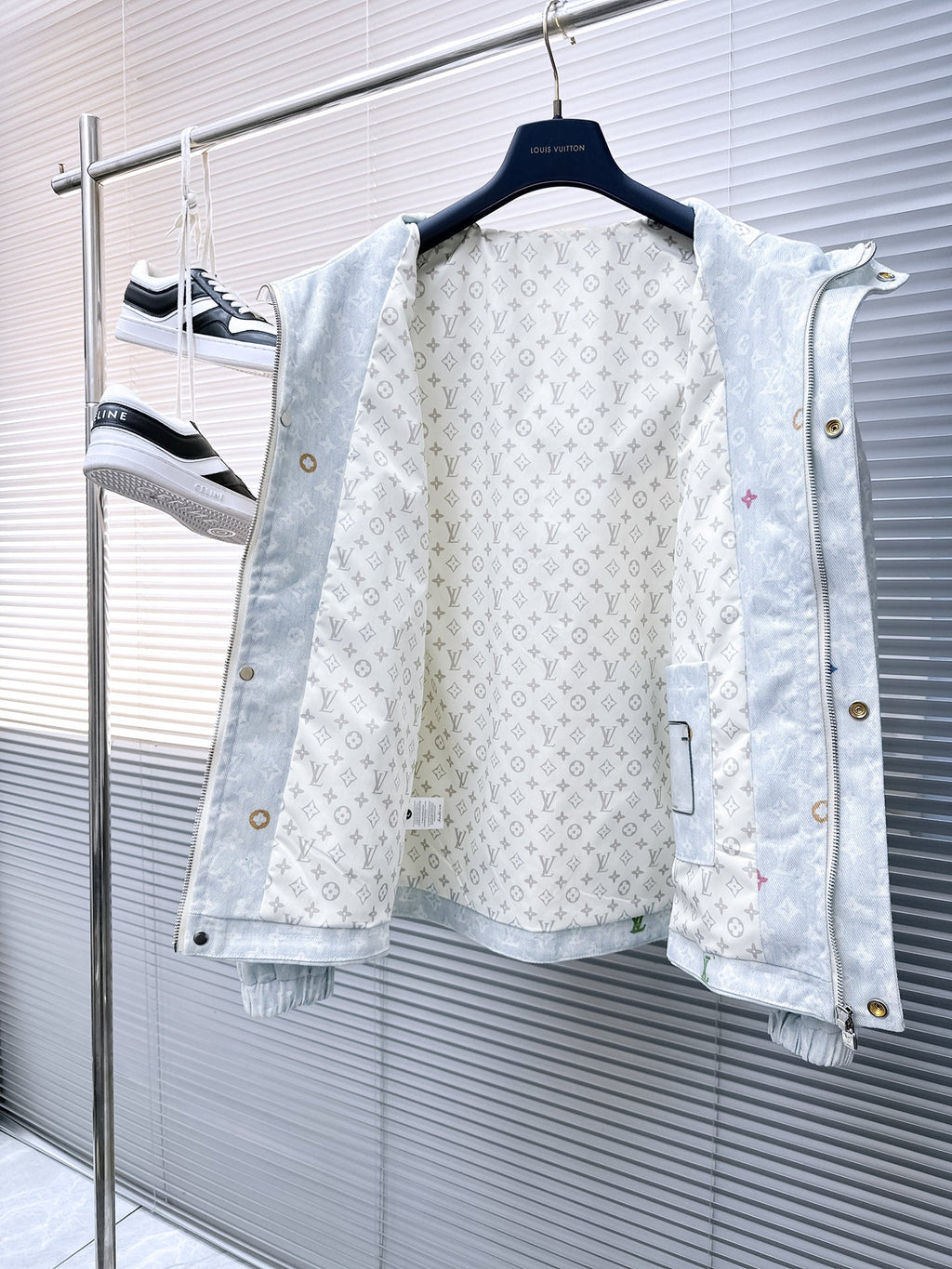 LV HOODED JACKET IN PASTEL LIGHT BLUE MONOGRAM CRAGGY DENIM 239120