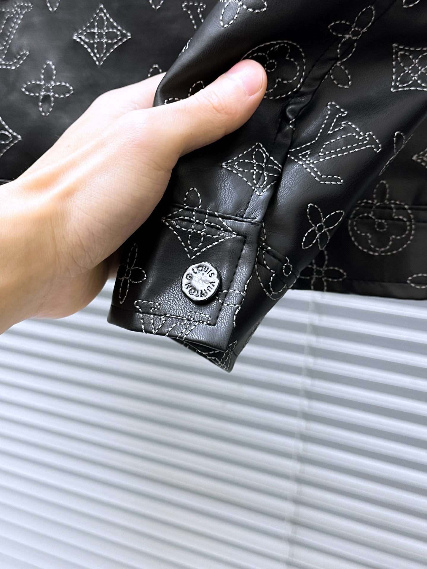 LV SHIRT JACKET IN BLACK MONOGRAM EMBROIDERED CALFSKIN 239119