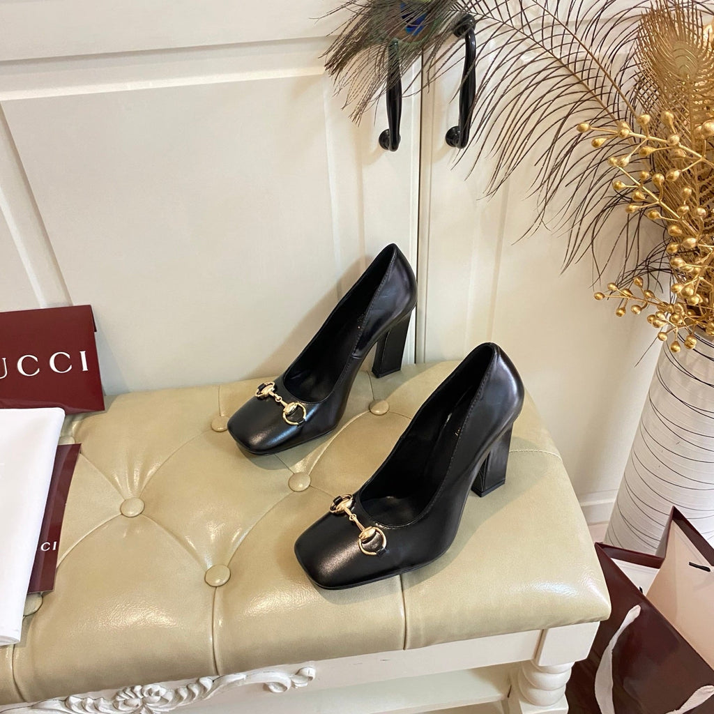 GUCCI 26S HORSEBIT MID-HEEL PUMPS 100 MM IN BLACK CALFSKIN