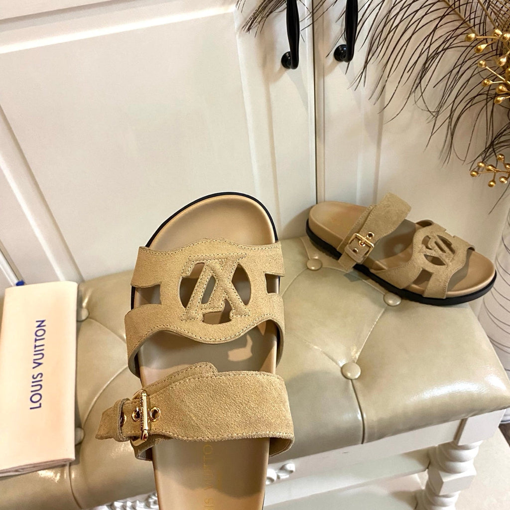 LV 26S ISOLA COMFORT MULES IN DARK BEIGE SUEDE