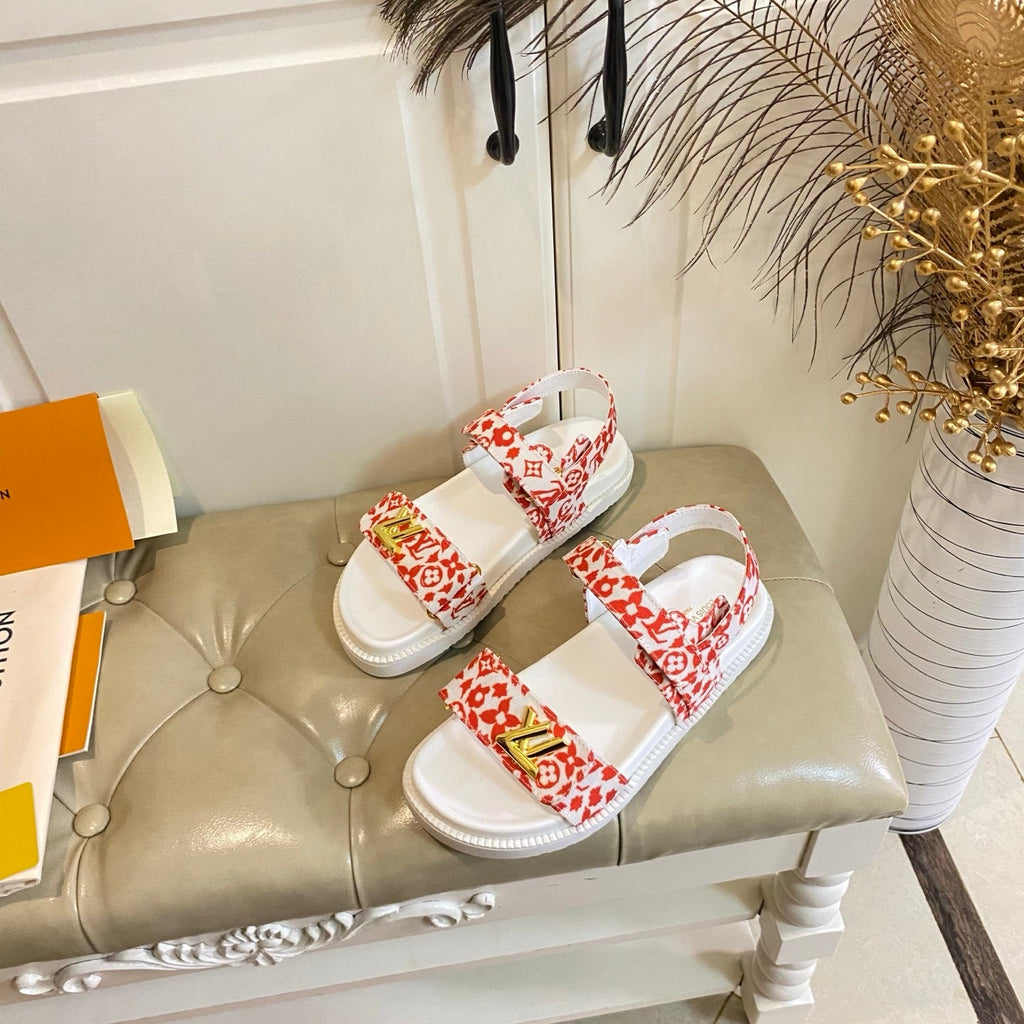 LV 26S SANDALS IN WHITE AND ORANGE CANVAS