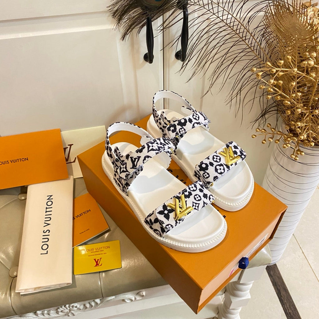 LV 26S SANDALS IN WHITE AND BLACK CANVAS