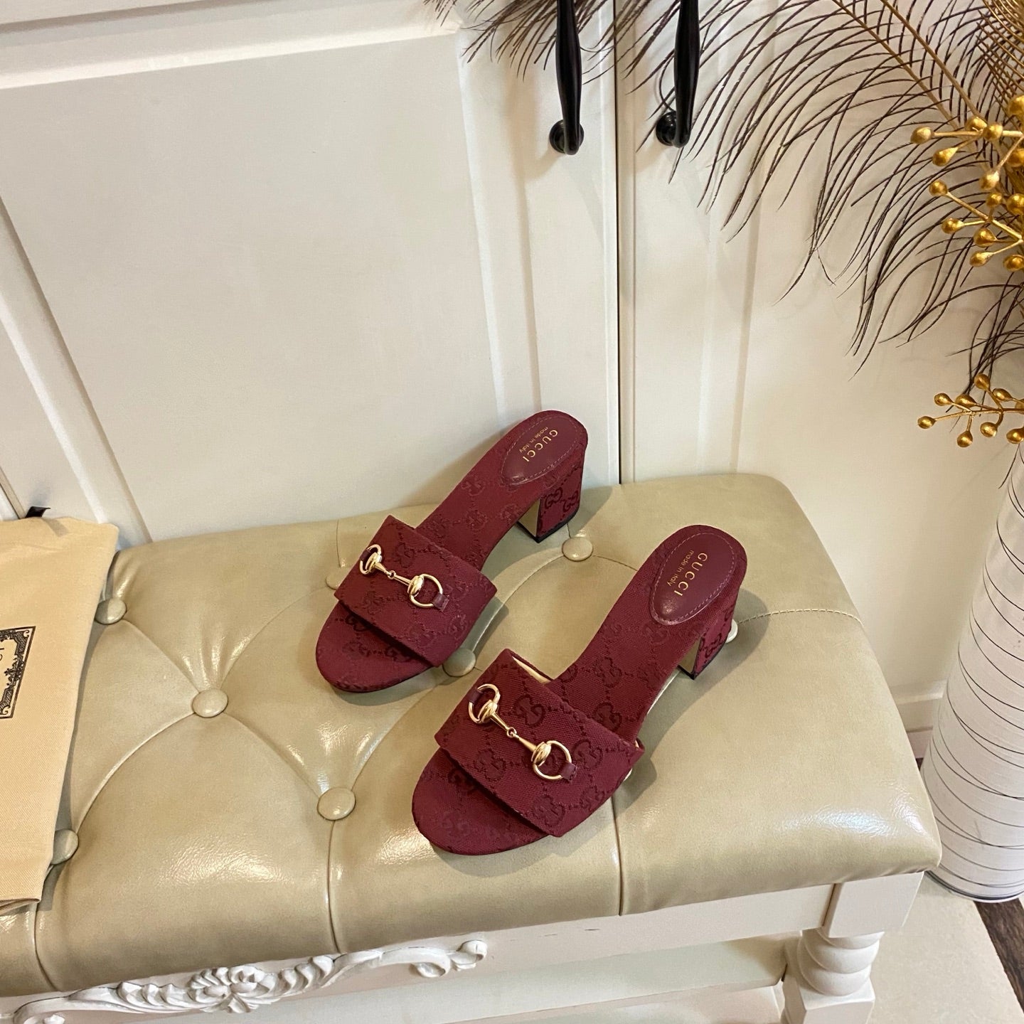 GUCCI 26S HIGH-HEELED SANDALS 65 MM IN RED CANVAS