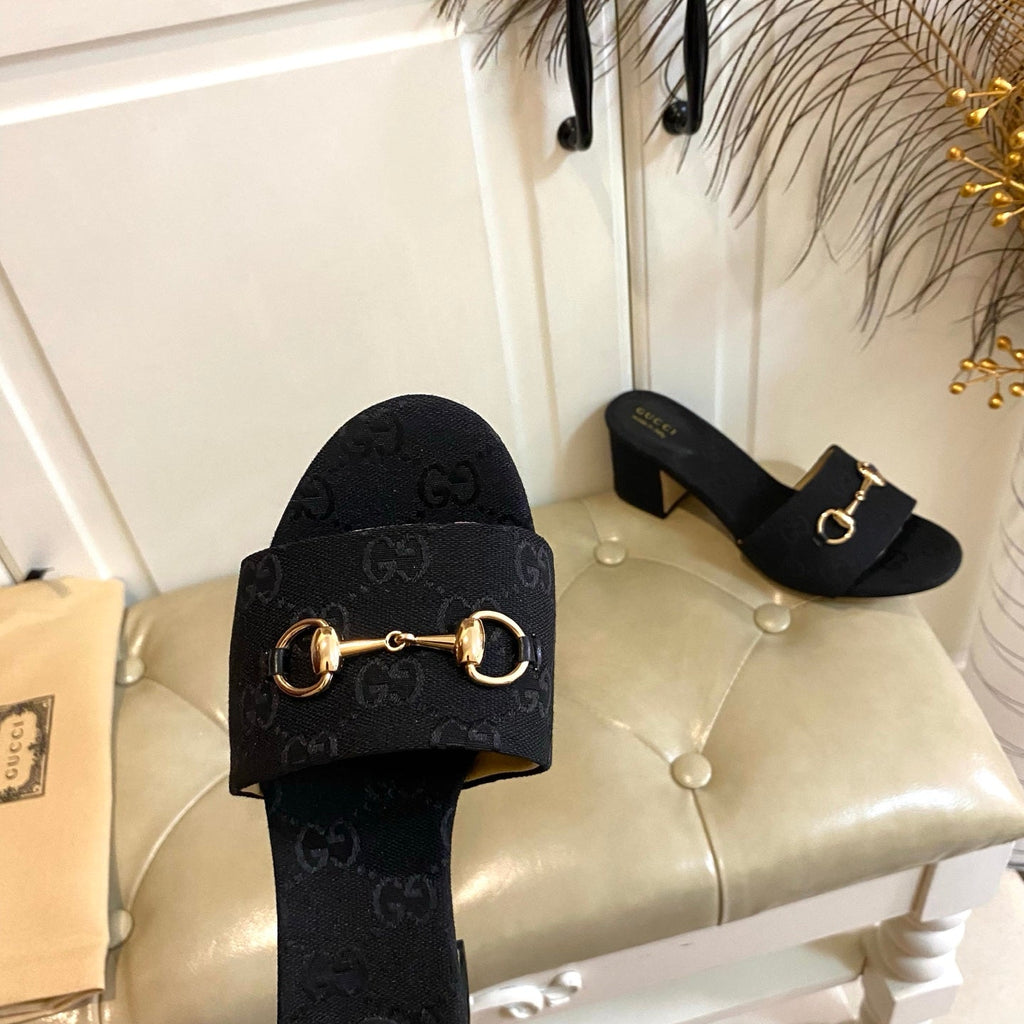 GUCCI 26S HIGH-HEELED SANDALS 65 MM IN BLACK CANVAS