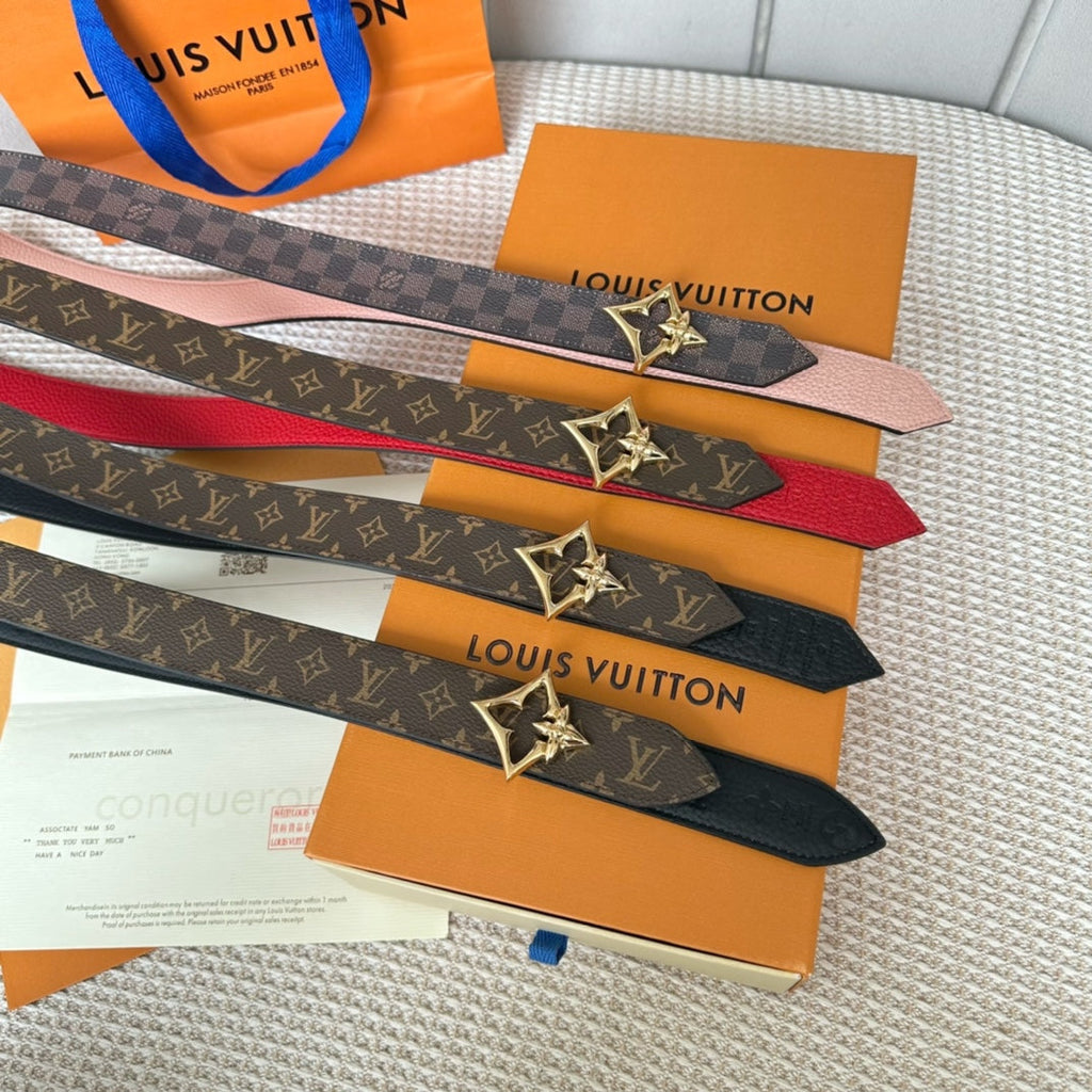 LV FLOWERGRAM 30MM REVERSIBLE BELT IN LIGHT PINK CALFSKIN GOLD HARDWARE