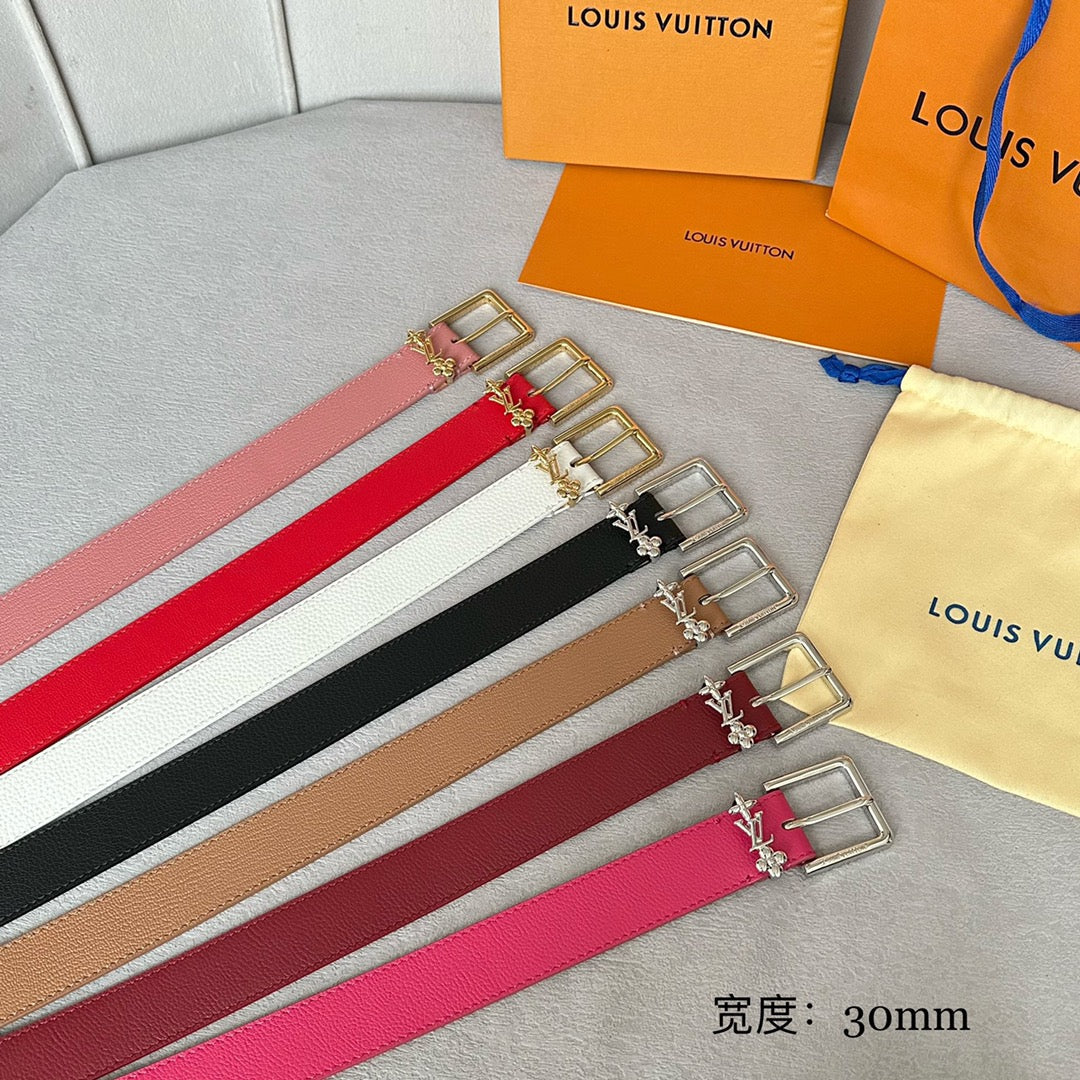 LV BLOOM 30MM BELT IN BLACK CALFSKIN SILVER HARDWARE