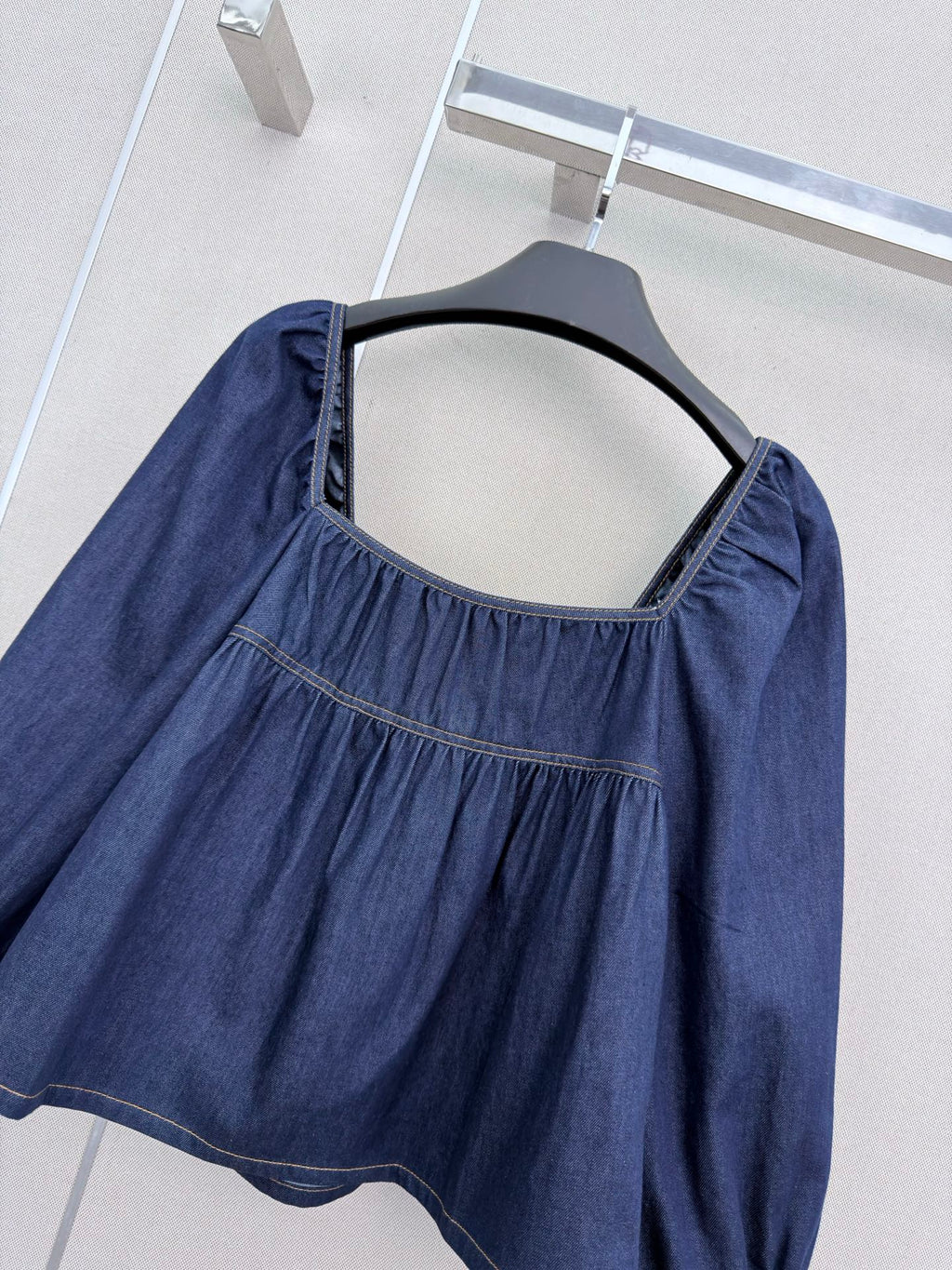 YSL 26S PUFF SLEEVE DENIM TOP 414