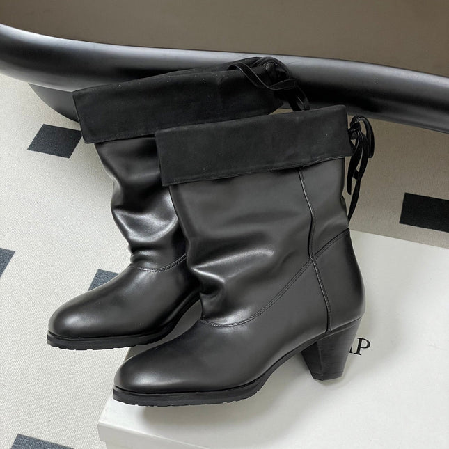 ALO 25S FOLD-OVER ANKLE BOOTS 50 MM IN BLACK LAMBSKIN