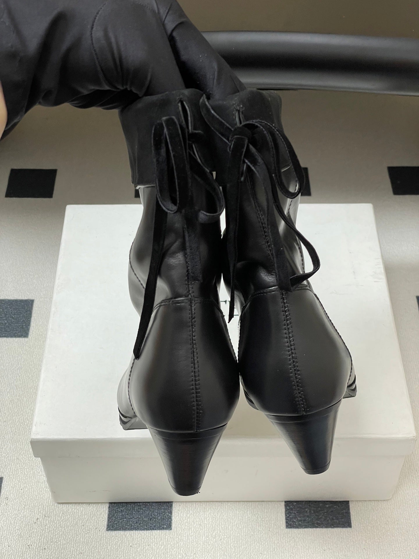 ALO 25S FOLD-OVER ANKLE BOOTS 50 MM IN BLACK LAMBSKIN