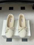 CELINE 26S BALLET FLATS IN CREAM WHITE WOOL WITH BOW