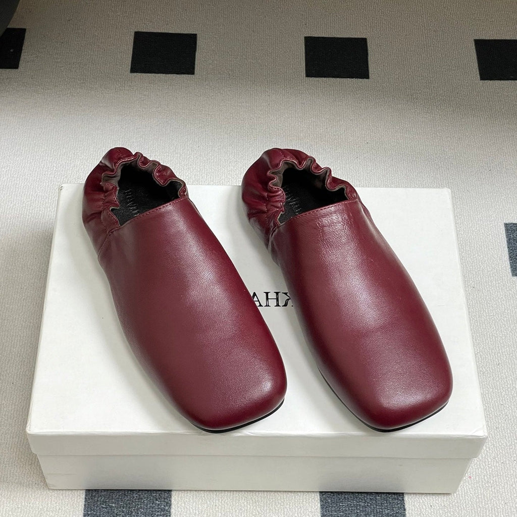 CELINE 26S ELASTIC-BACK FLAT SHOES IN DARK RED LAMBSKIN