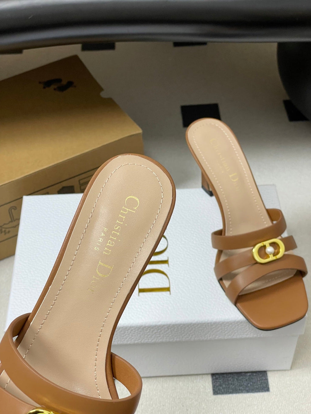 DIOR 26S HIGH HEEL SANDALS 80 MM IN BROWN CALFSKIN
