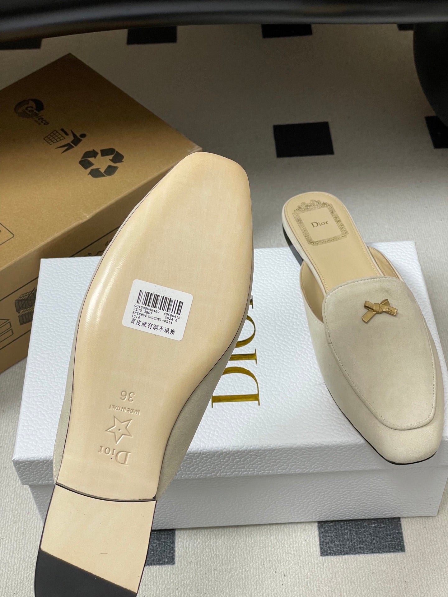 DIOR 26S MULES IN BEIGE SUEDE WITH BOW
