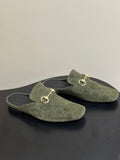 GUCCI 26S HORSEBIT LOAFER MULES IN MOSS GREEN SUEDE