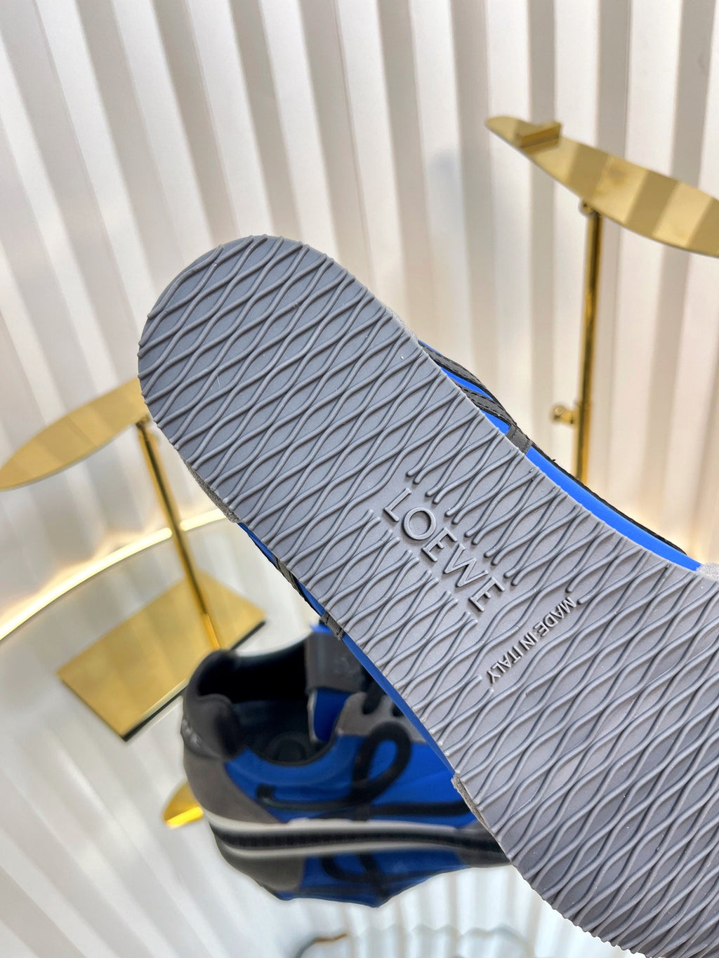 LOEWE 26S RUNNER 2.0 SNEAKERS IN GREY SUEDE AND DARK BLUE FABRIC