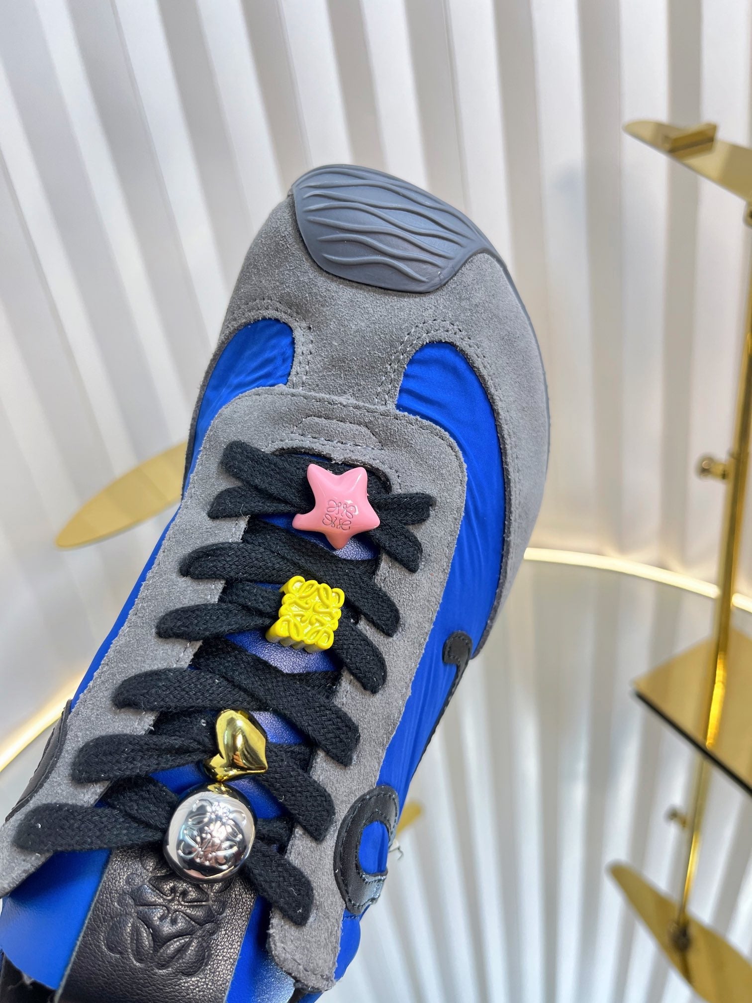 LOEWE 26S RUNNER 2.0 SNEAKERS IN GREY SUEDE AND DARK BLUE FABRIC