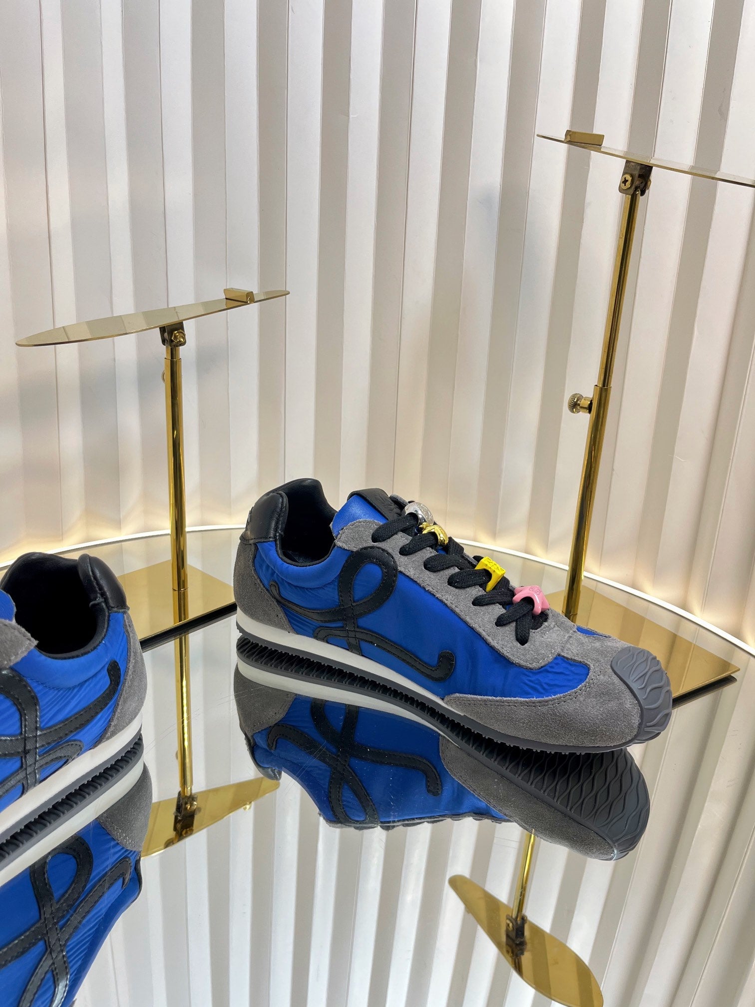 LOEWE 26S RUNNER 2.0 SNEAKERS IN GREY SUEDE AND DARK BLUE FABRIC