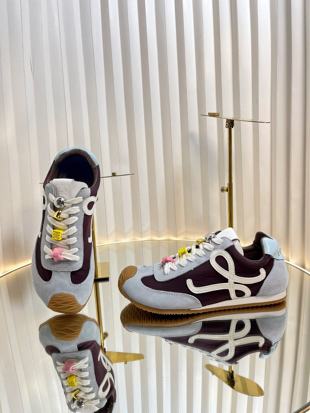 LOEWE 26S RUNNER 2.0 SNEAKERS IN LIGHT BLUE SUEDE AND BROWN FABRIC