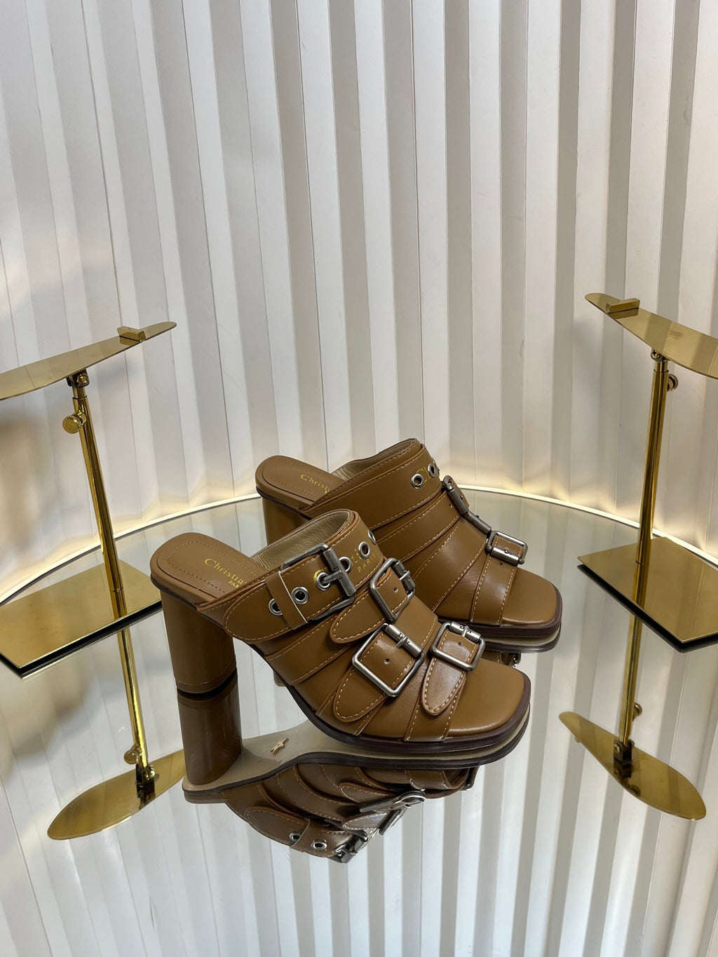 PUNK HEEL SLIDES 25S 80MM IN BROWN CALFSKIN