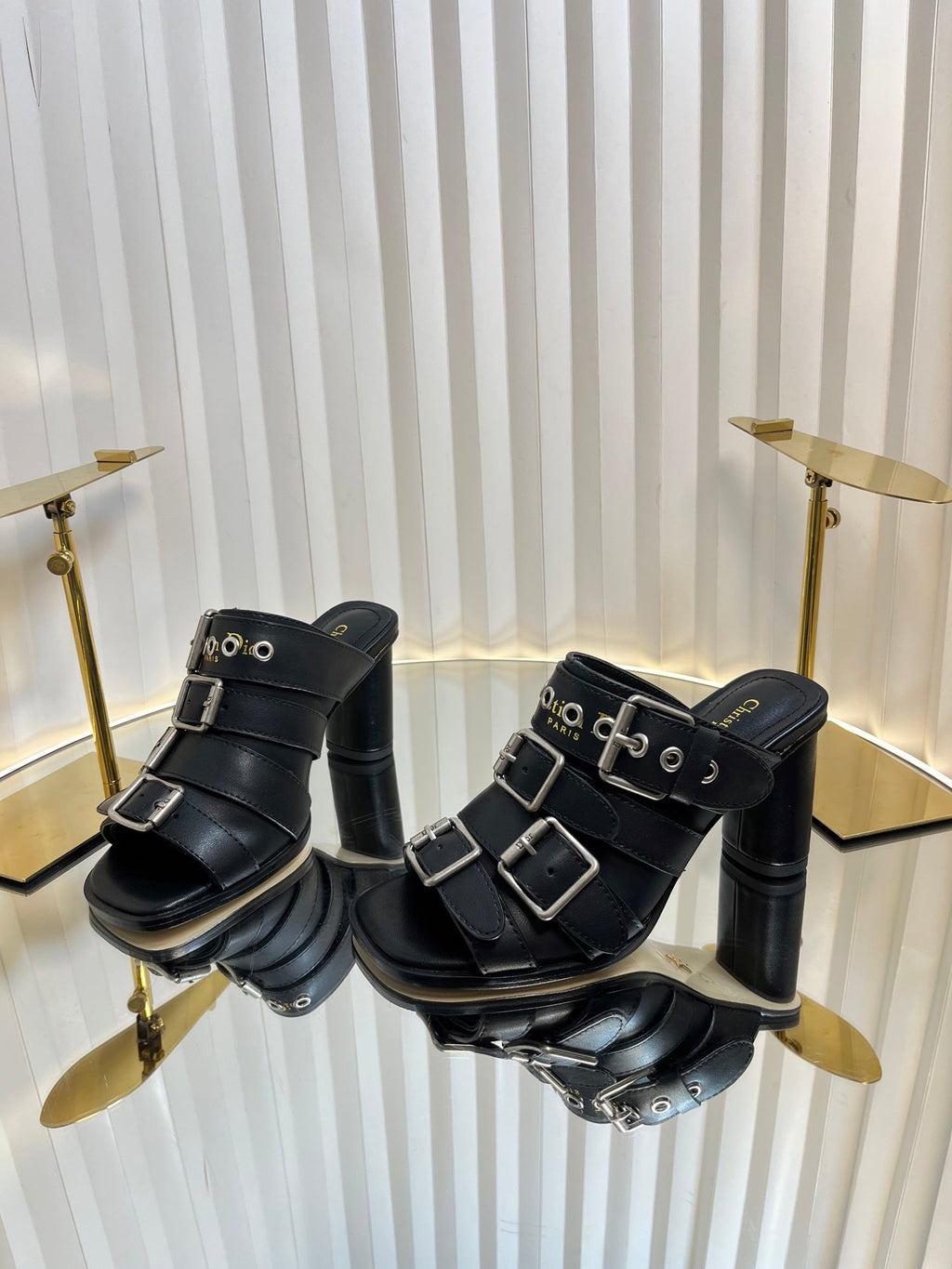 PUNK HEEL SLIDES 25S 80MM IN BLACK CALFSKIN