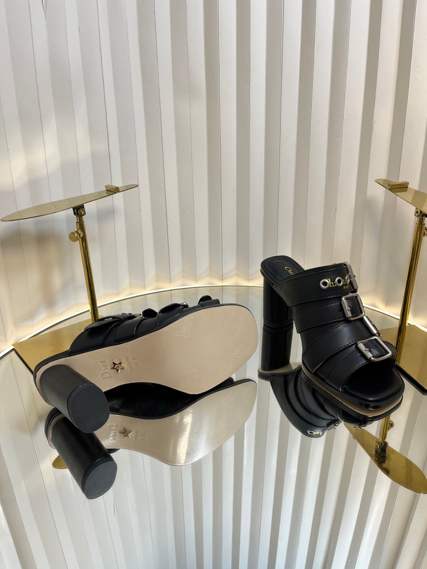 PUNK HEEL SLIDES 25S 80MM IN BLACK CALFSKIN