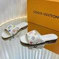 LV 26S FLAT MULES IN CREAM WHITE MULTICOLOR MONOGRAM CALFSKIN