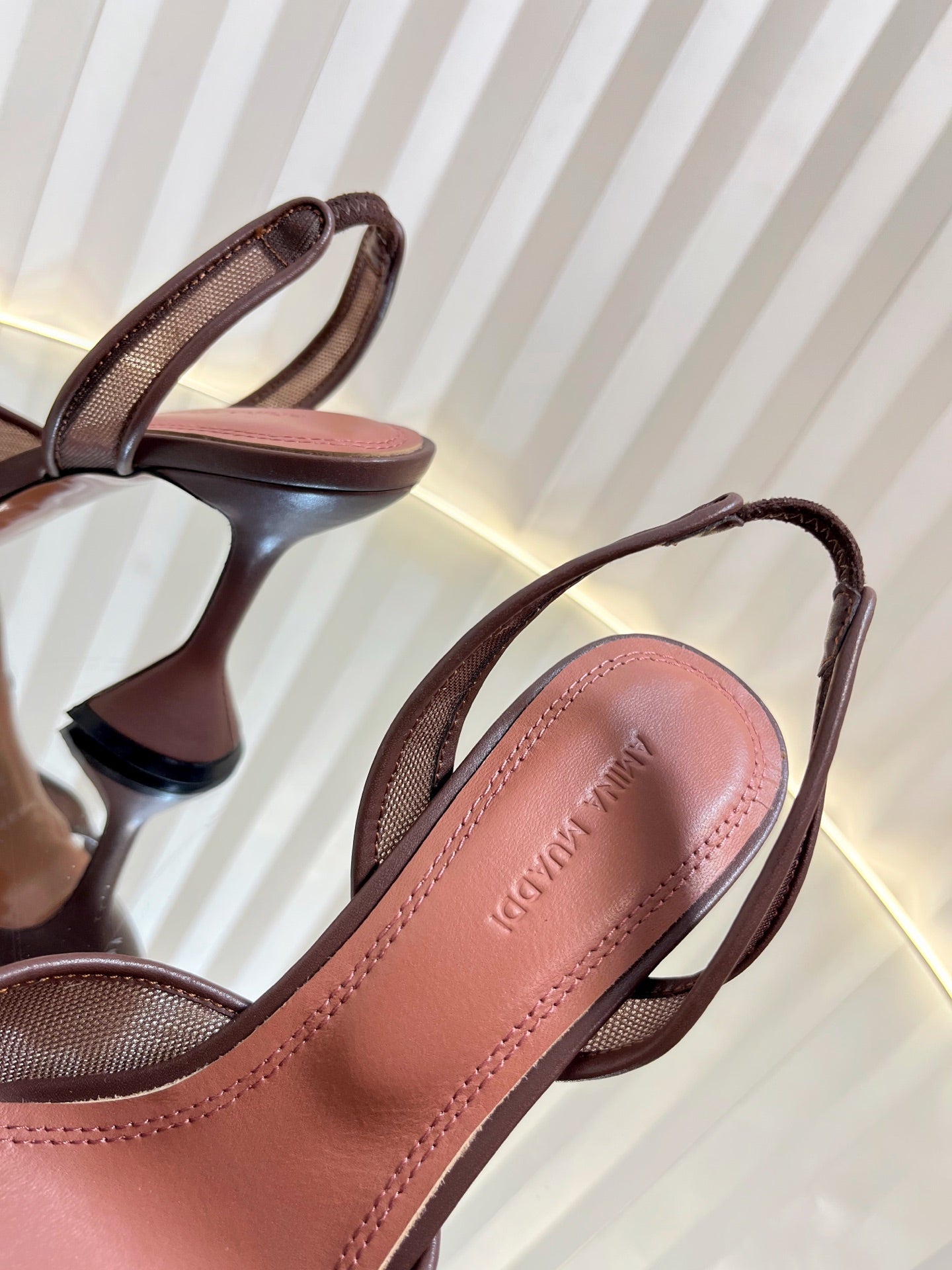 AMINA CRYSTAL HIGH HEELS 95MM IN BROWN MESH