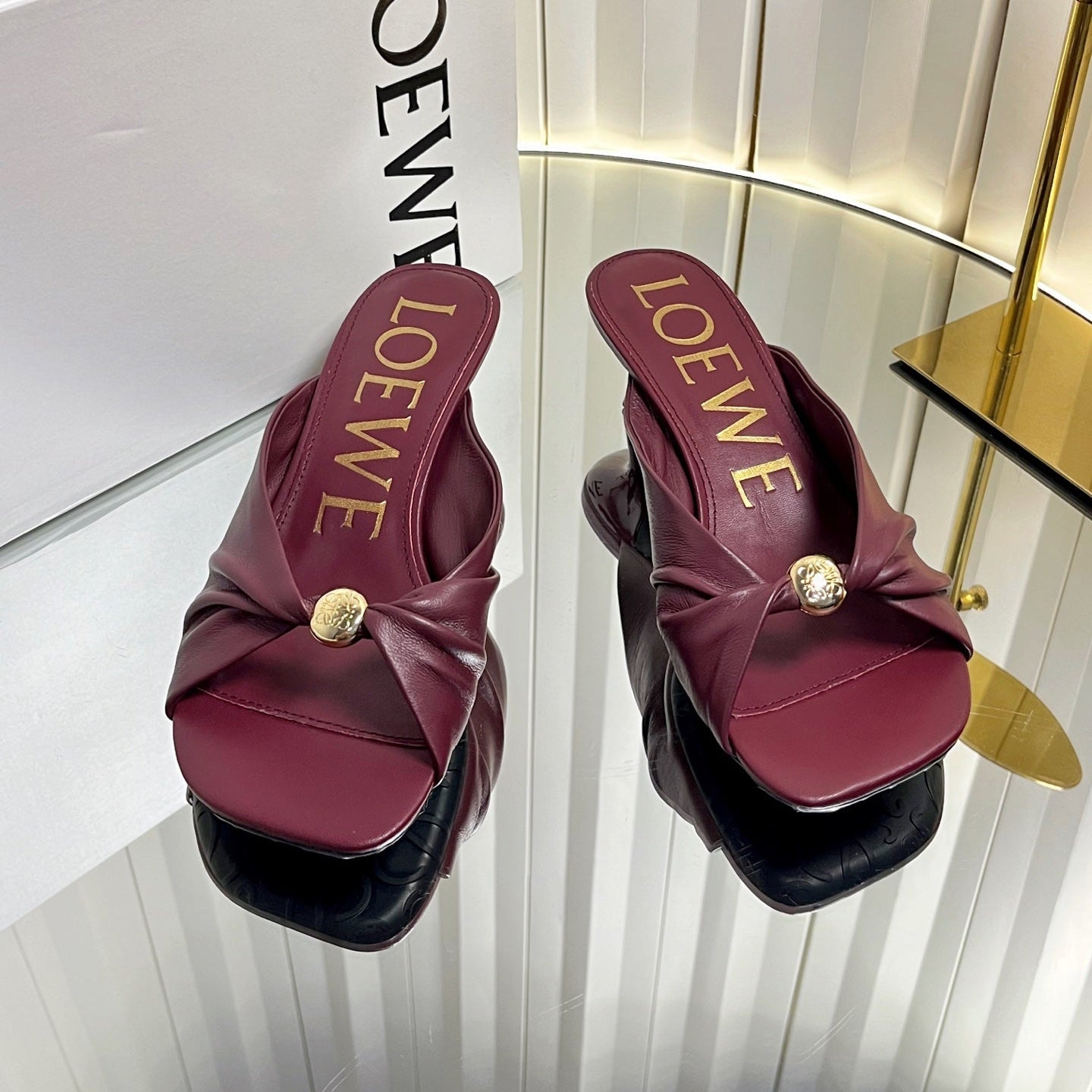 LOEWE 26S HEELED SANDALS 45 MM IN DARK RED CALFSKIN