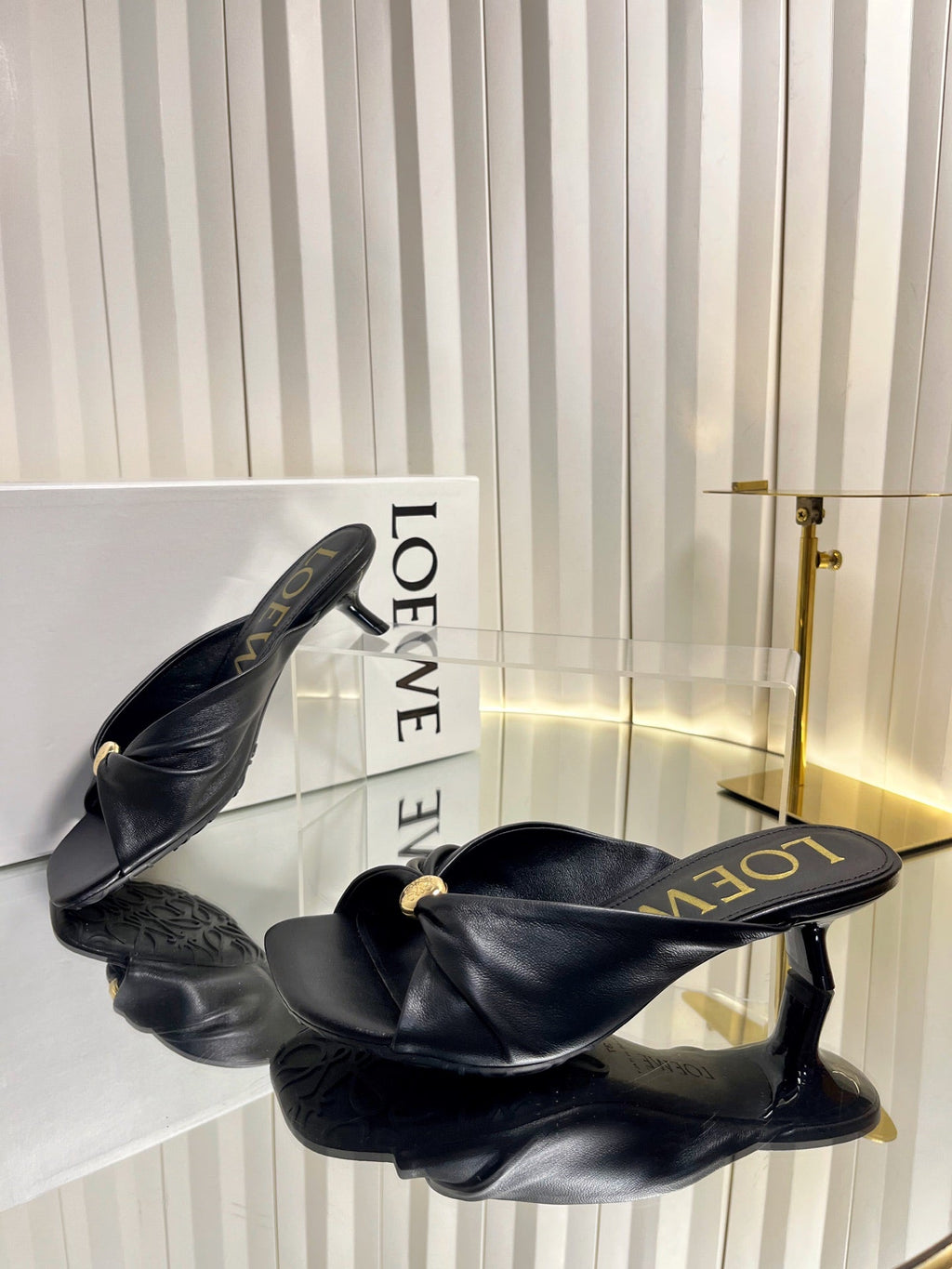 LOEWE 26S HEELED SANDALS 45 MM IN BLACK CALFSKIN
