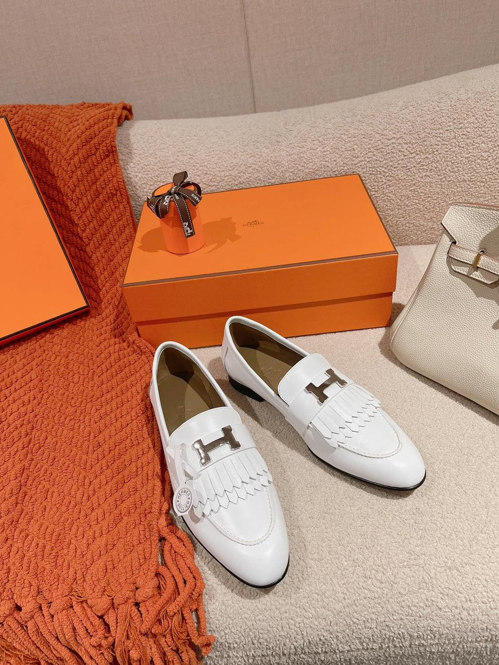 Destin Loafer White Goatskin with Fringe Detail