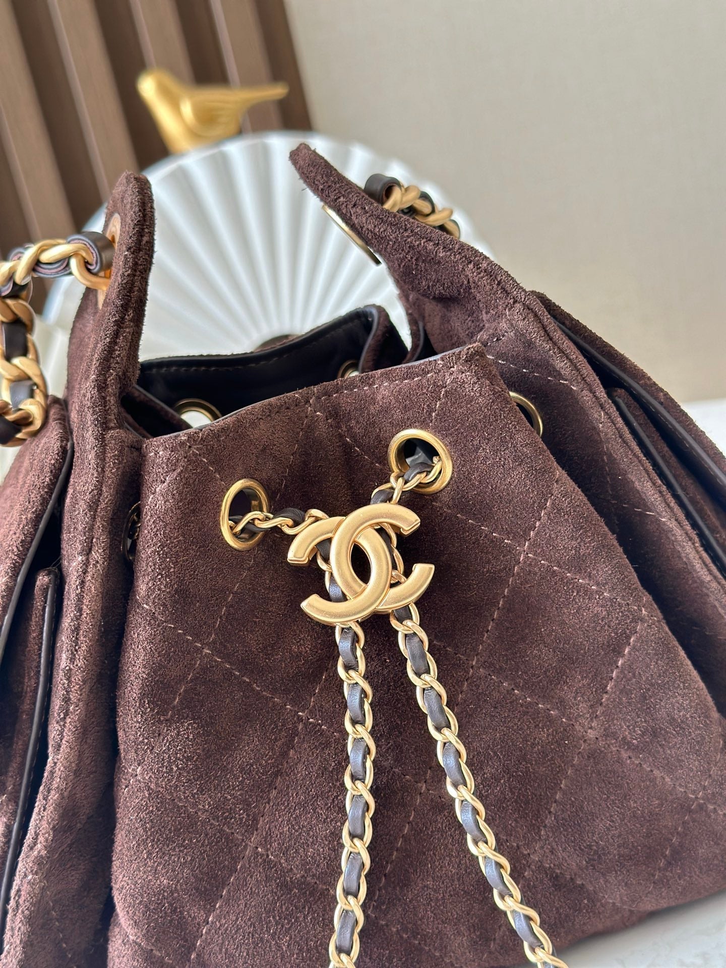 CHANEL 25S HOBO BAG 22 IN DARK BROWN SUEDE GOLD HARDWARE