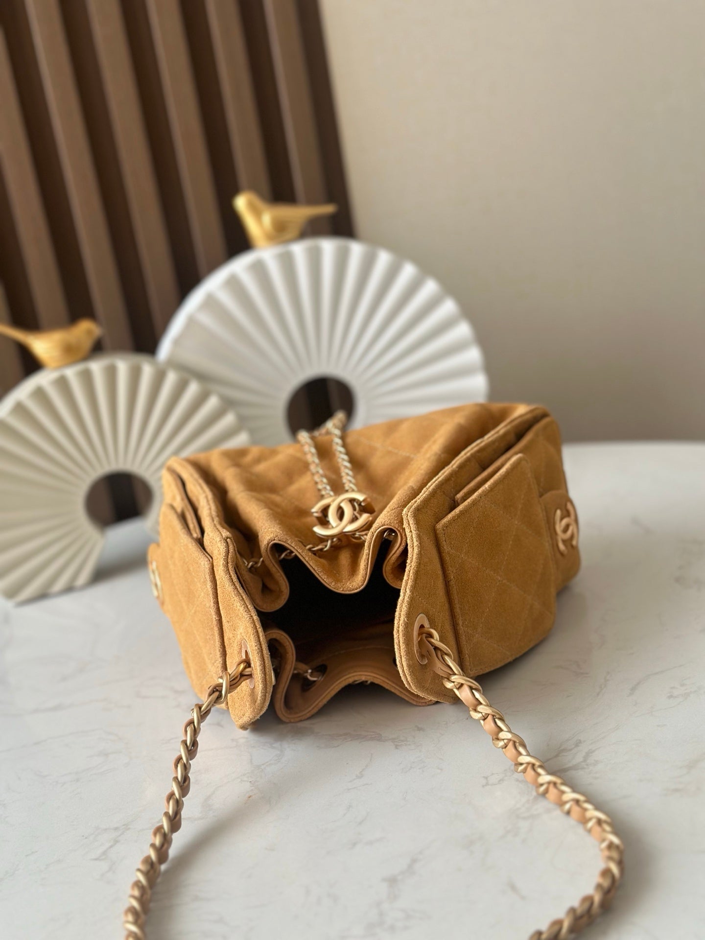 CHANEL 25S HOBO BAG 22 IN BROWN SUEDE GOLD HARDWARE