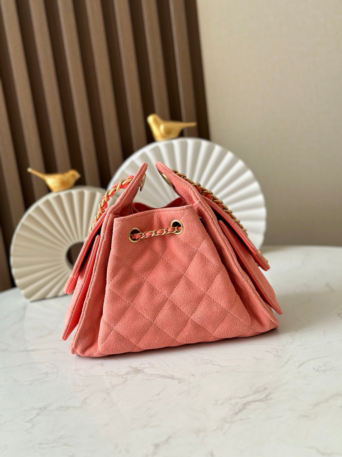 CHANEL 25S HOBO BAG 22 IN CORAL PINK SUEDE GOLD HARDWARE